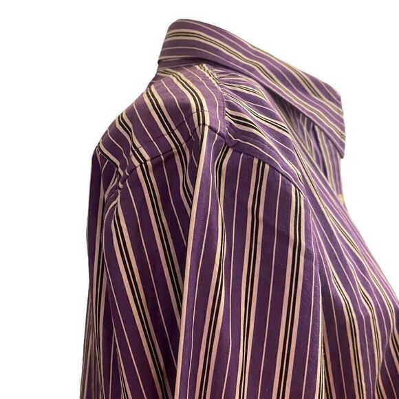 Lauren Ralph Lauren Purple and White Button Down Top Size XL - Picture 6 of 13